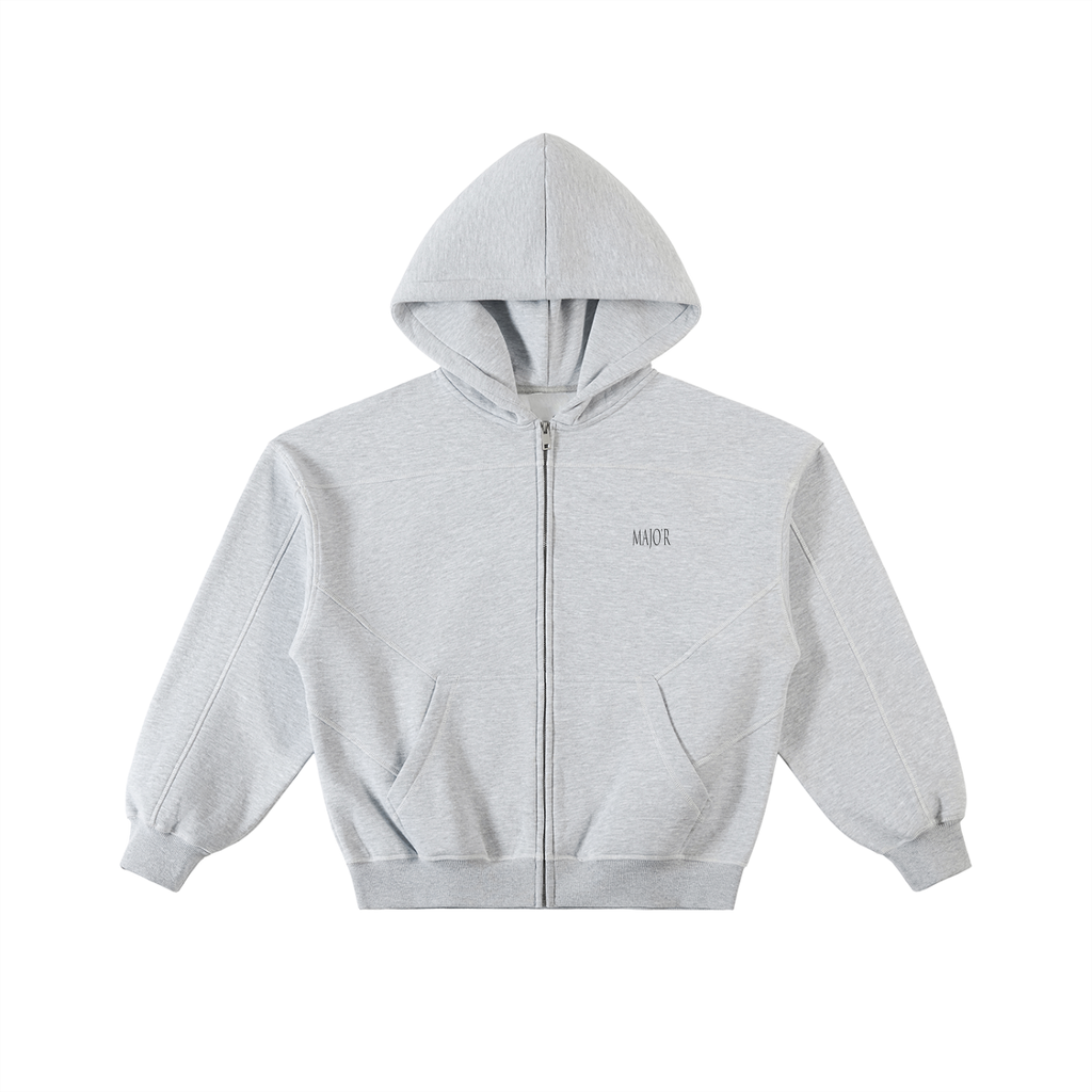 Contrast-Stitched Boxy Fleece Zip Hoodie
