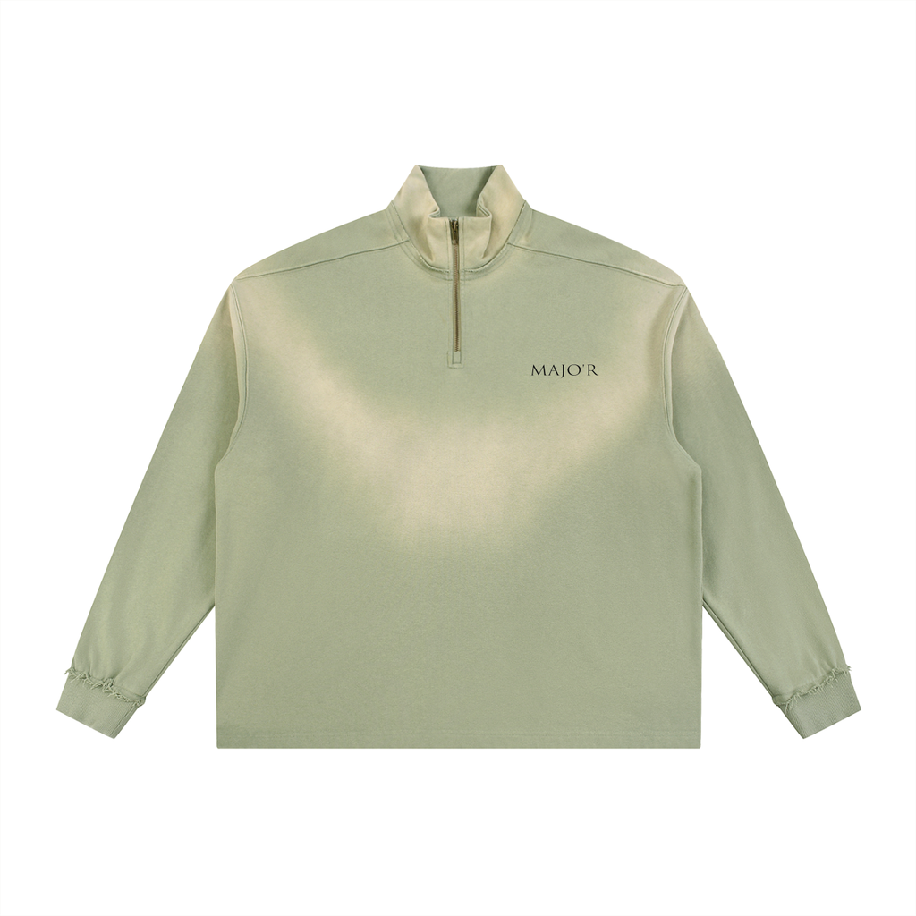Sun Fade Raw Edge Quarter-Zip Sweatshirt