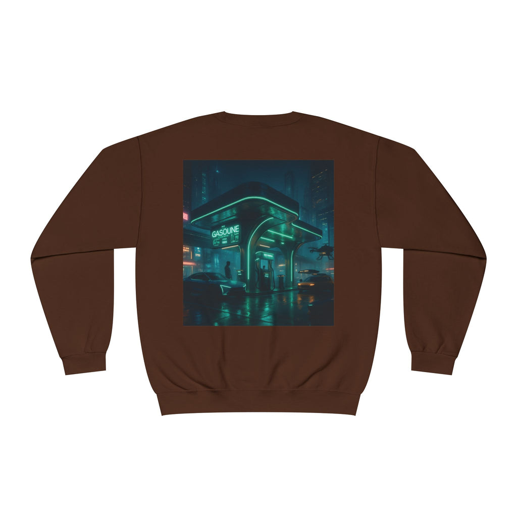 Neon Diner Crewneck Sweatshirt — Cyberpunk Cityscape Back Print