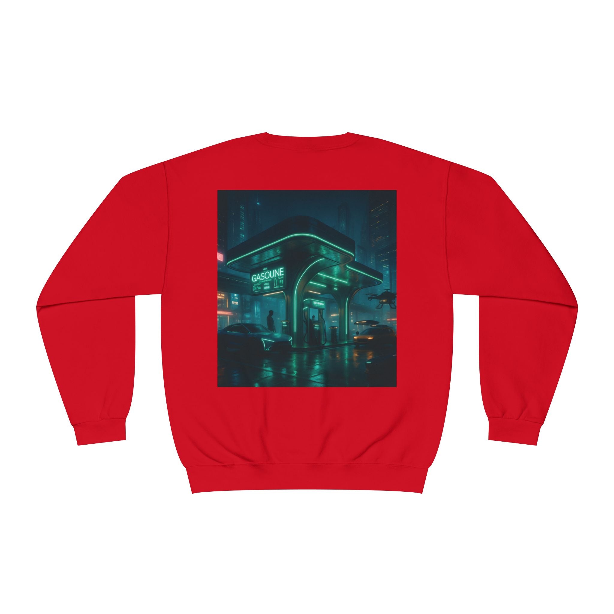 Neon Diner Crewneck Sweatshirt — Cyberpunk Cityscape Back Print