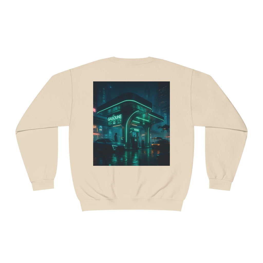 Neon Diner Crewneck Sweatshirt — Cyberpunk Cityscape Back Print