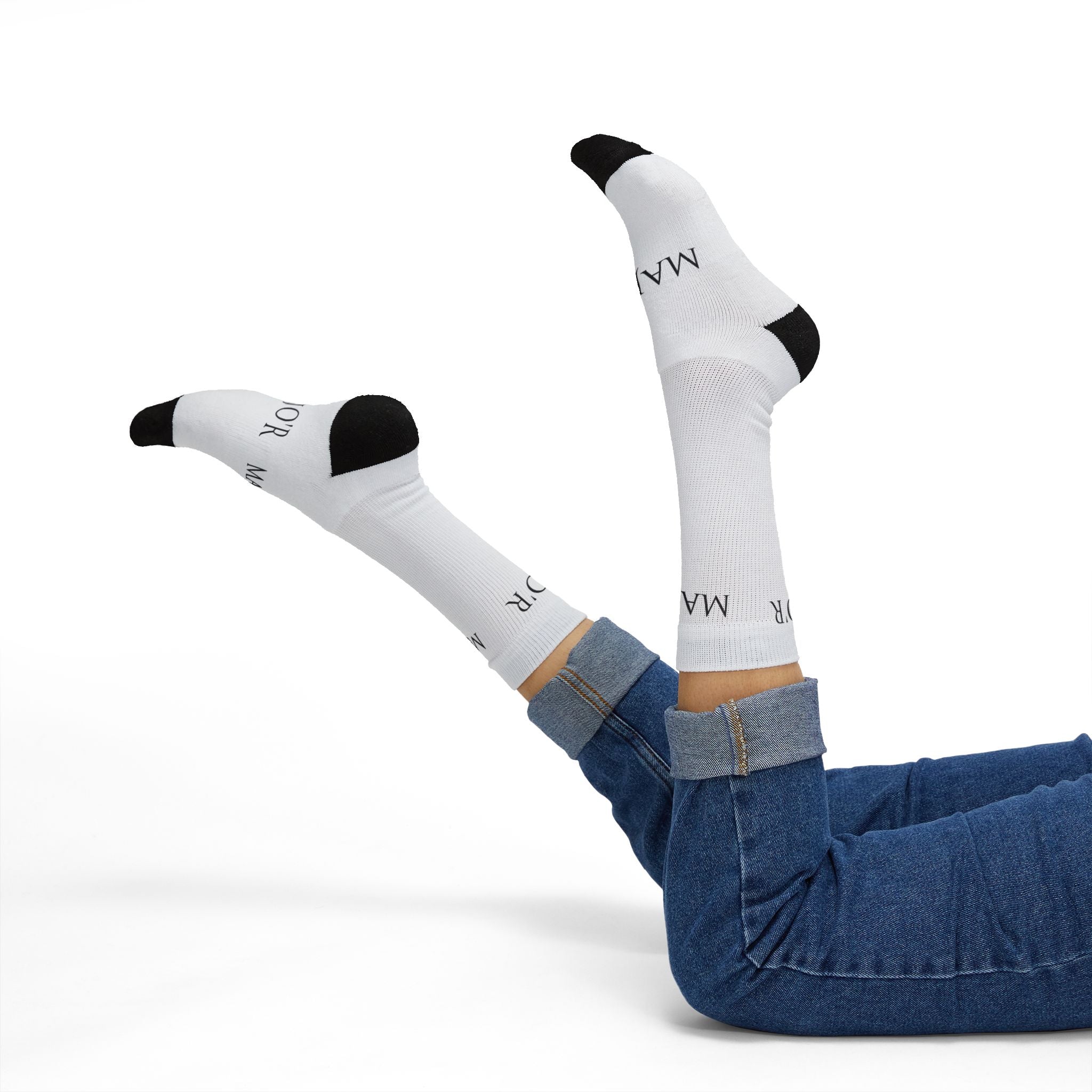 Major Sublimated Crew Socks — Minimal Stripe Logo Athletic Socks