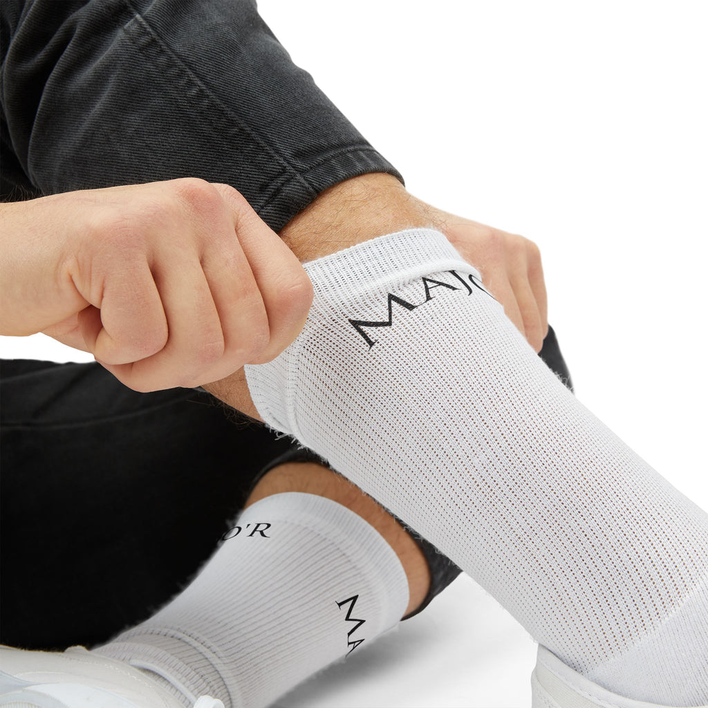 Major Sublimated Crew Socks — Minimal Stripe Logo Athletic Socks