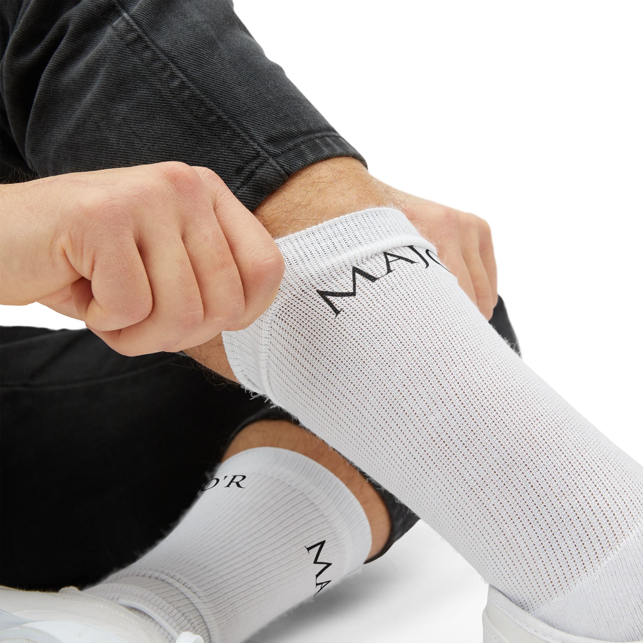 Major Sublimated Crew Socks — Minimal Stripe Logo Athletic Socks