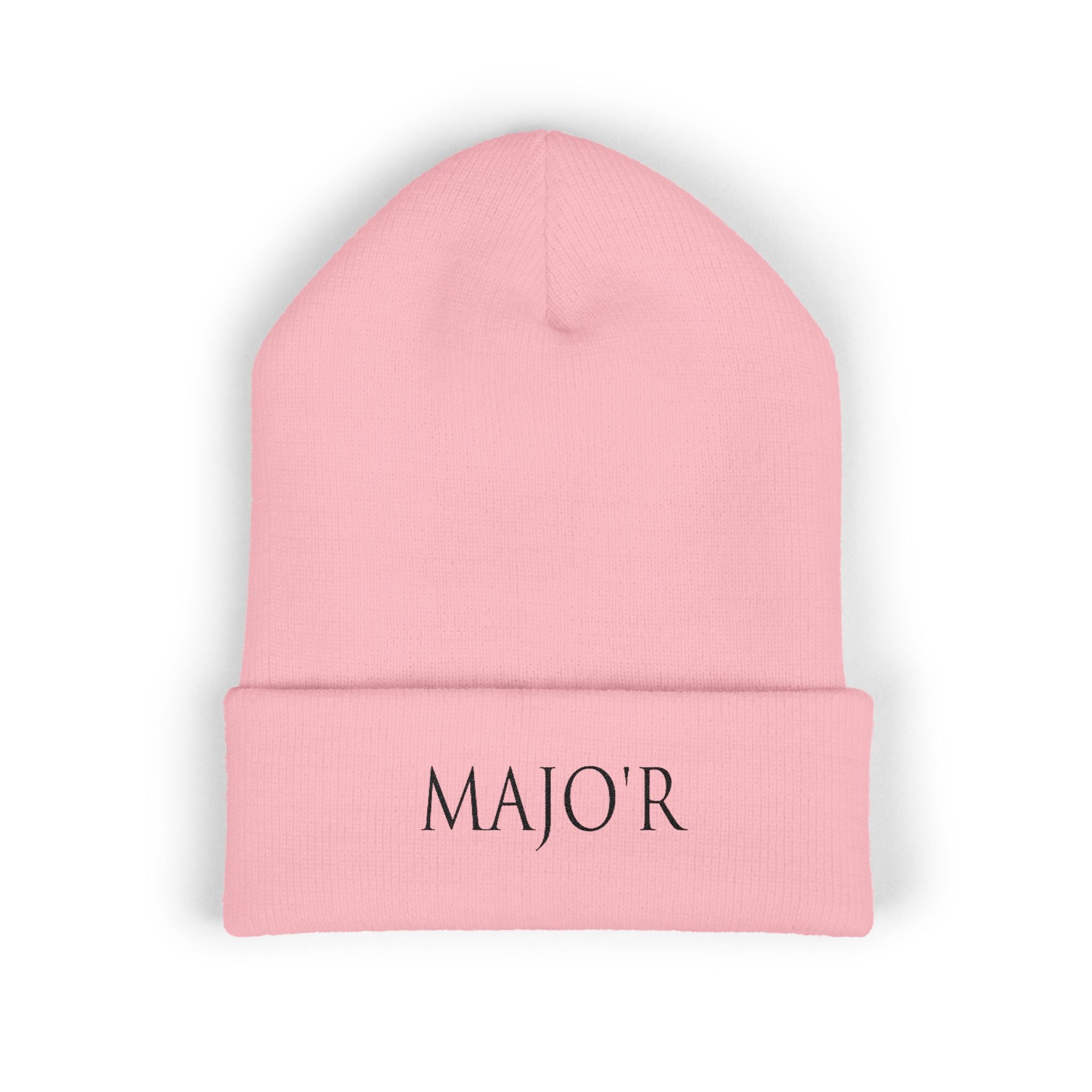 Embroidered 'MAJOR' Cuffed Beanie — Classic Knit Hat