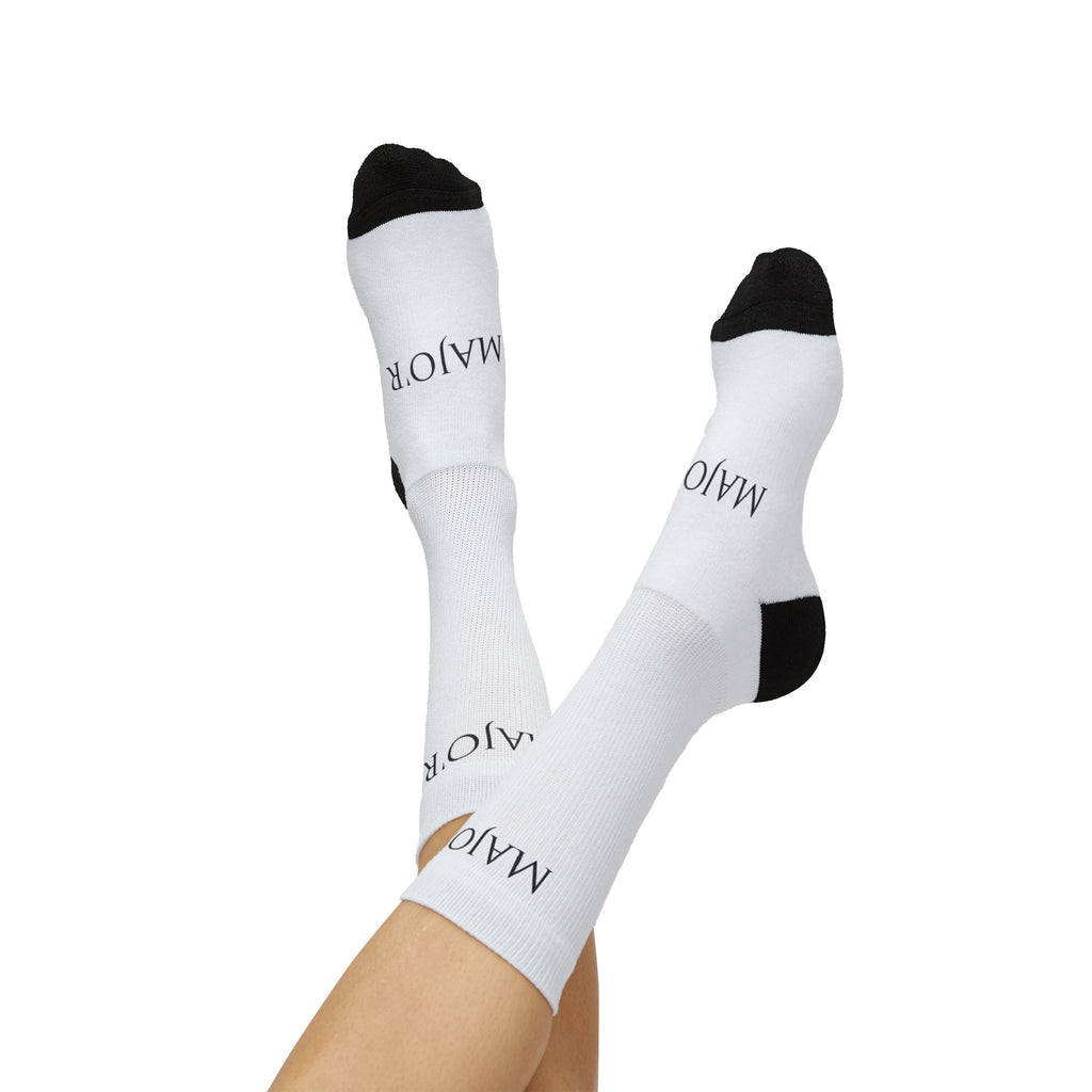 Major Sublimated Crew Socks — Minimal Stripe Logo Athletic Socks