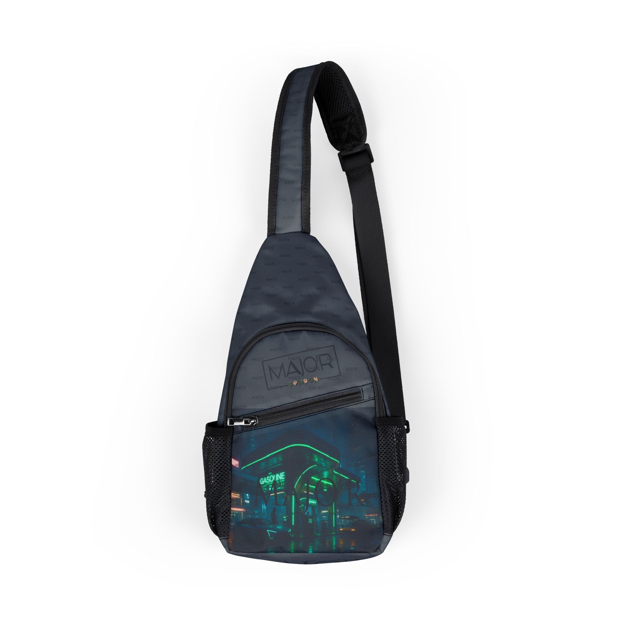 Neon City MAJO'R Chest Bag — Urban Sling Pack with Cyberpunk Print