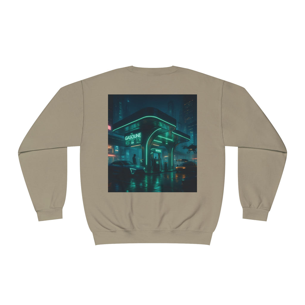Neon Diner Crewneck Sweatshirt — Cyberpunk Cityscape Back Print