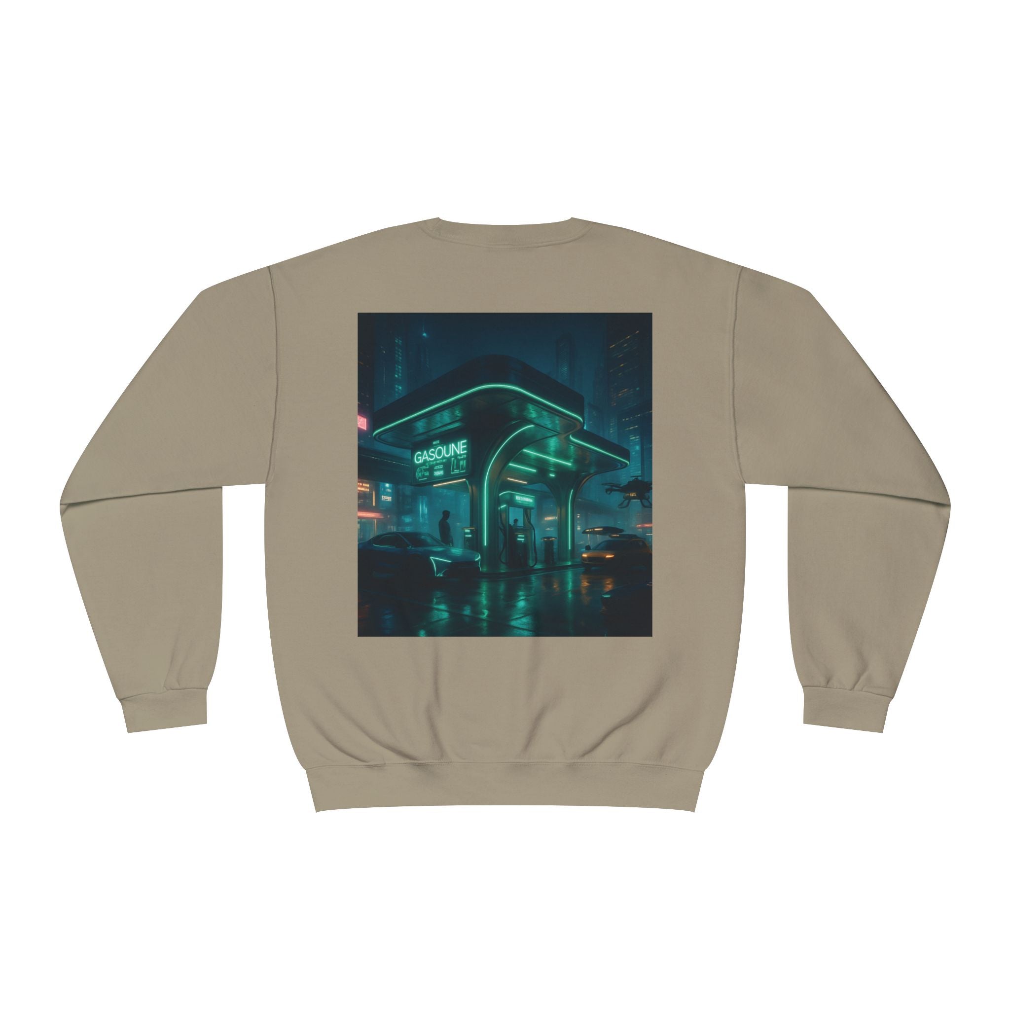Neon Diner Crewneck Sweatshirt — Cyberpunk Cityscape Back Print