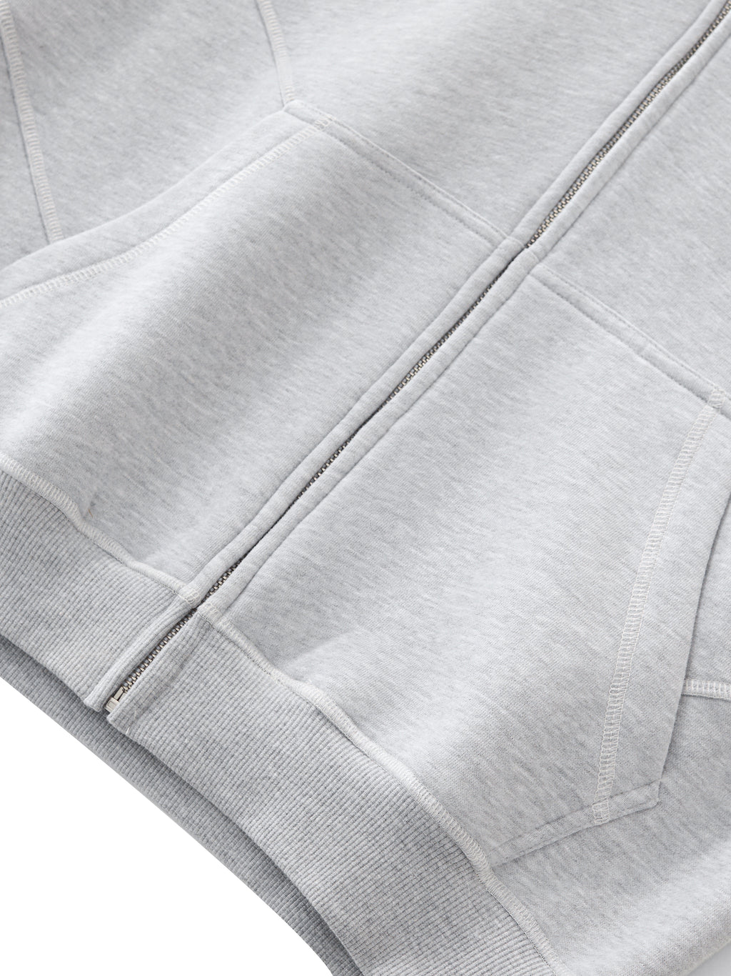 Contrast-Stitched Boxy Fleece Zip Hoodie